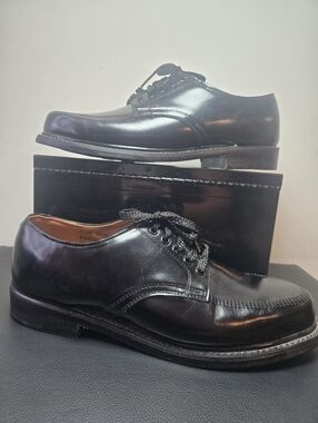 Vintage Sears Shoes Men's 10D Black Leather Shiny Oxfords Retro Grandpa